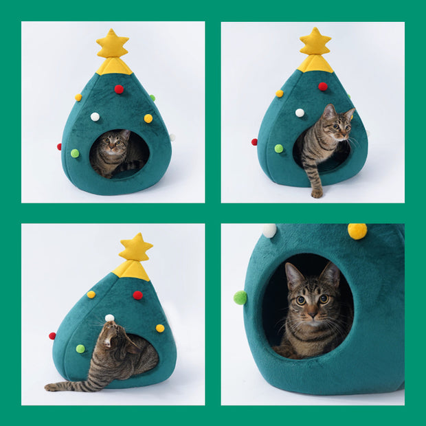 Albero di Natale per animali domestici Gatto Letto per gatti Tappetino per gatti Cuccia in feltro Lettiera per gatti