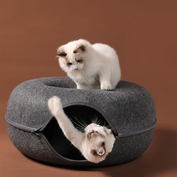 Four Seasons Available Cat Nest Round Woolen Felt Pet Dual-use Cat Nest Tunnel Interactive Training Toy Grey Felt Cat Nest