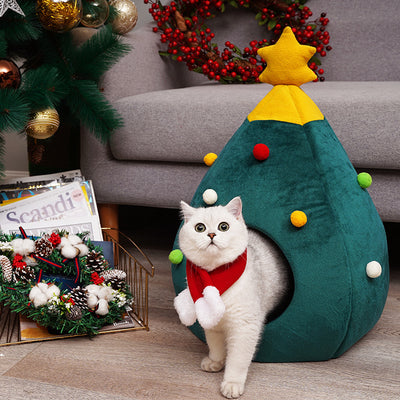 Albero di Natale per animali domestici Gatto Letto per gatti Tappetino per gatti Cuccia in feltro Lettiera per gatti