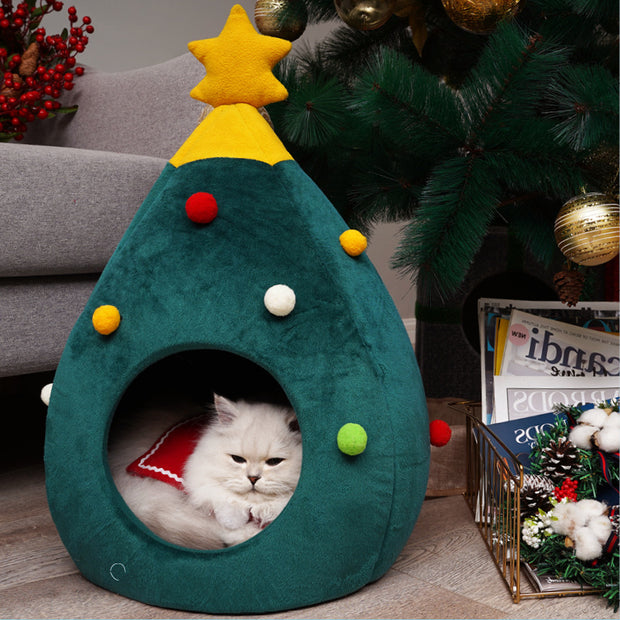 Albero di Natale per animali domestici Gatto Letto per gatti Tappetino per gatti Cuccia in feltro Lettiera per gatti